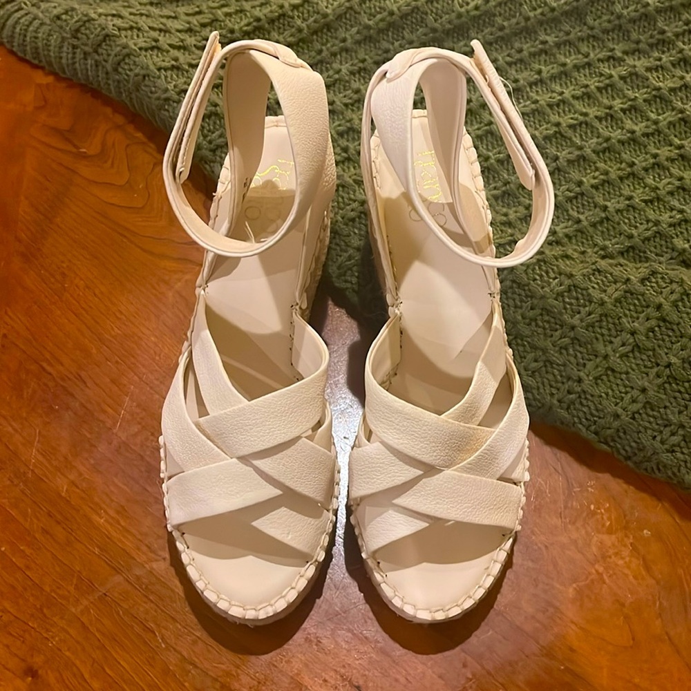 Franco Sarto Cream Espadrille Wedge Sandals